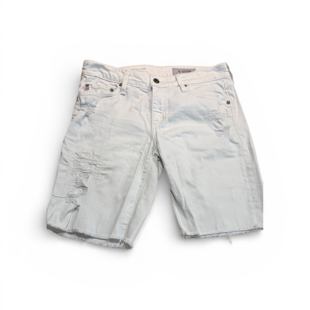 AG Women’s The Nikki Relaxed skinny distressed Jean short white Size 28